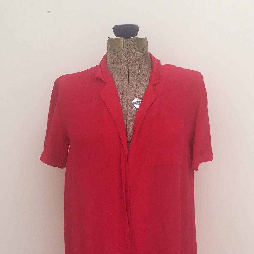 Bright pink 100% silk shirt dress